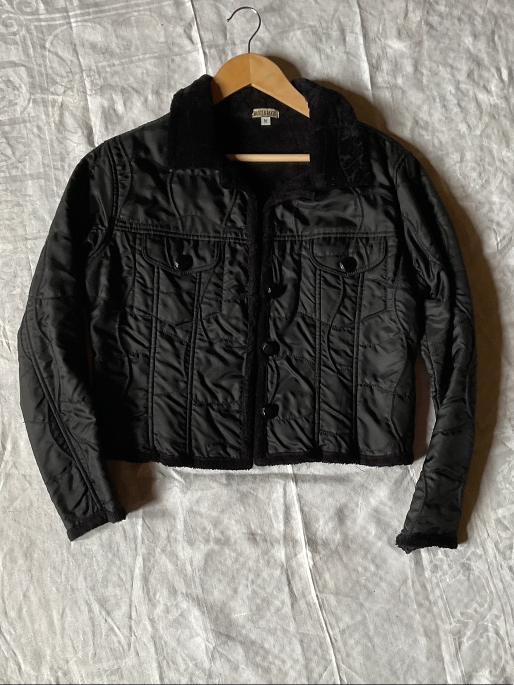 Aldo Black Quilted Jean Jacket with Faux-Shearling Trim